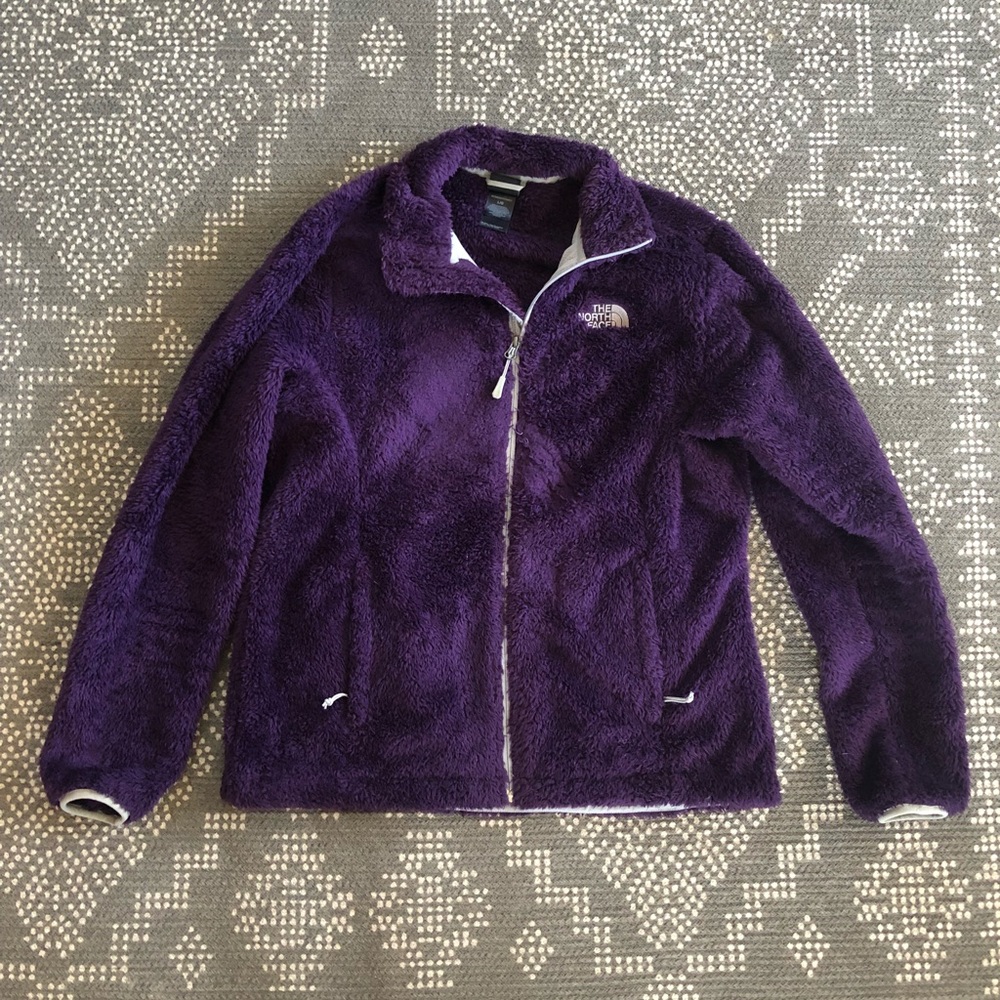 Purple fuzzy North Face jacket